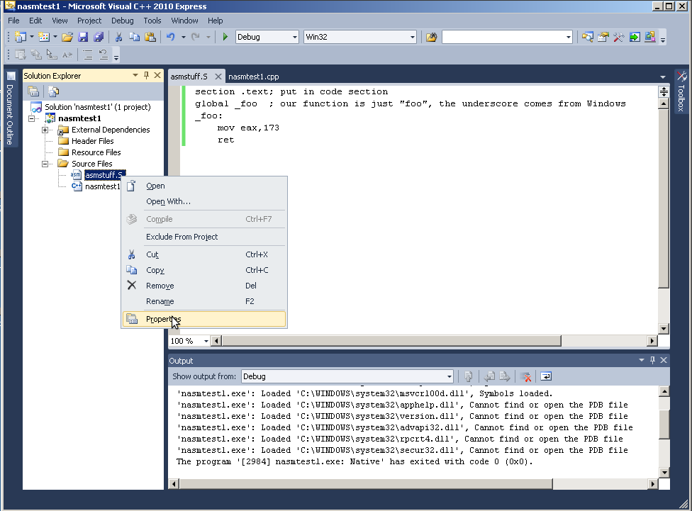 Visual C++  & NASM