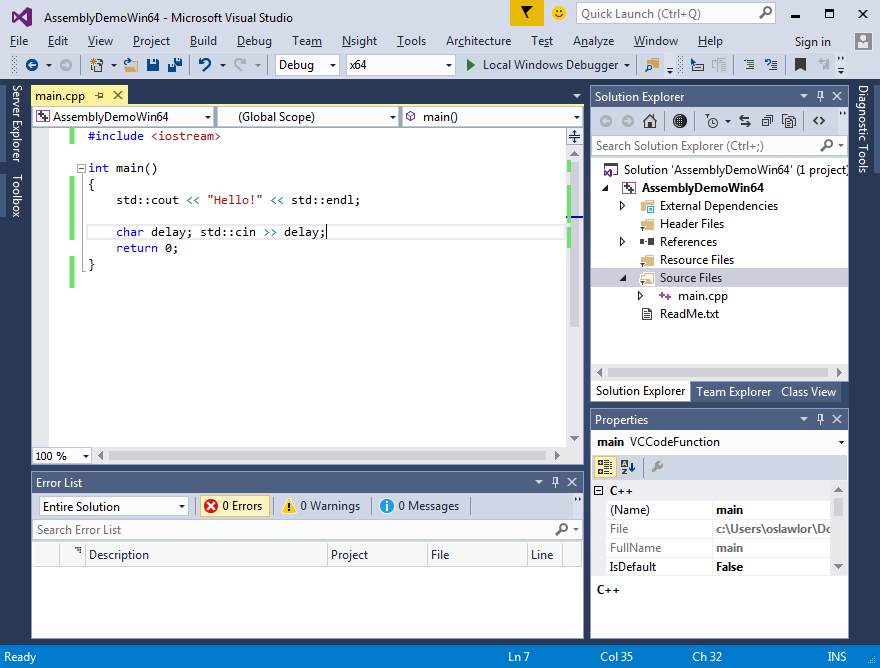 Visual Studio 2015, C++
        program open
