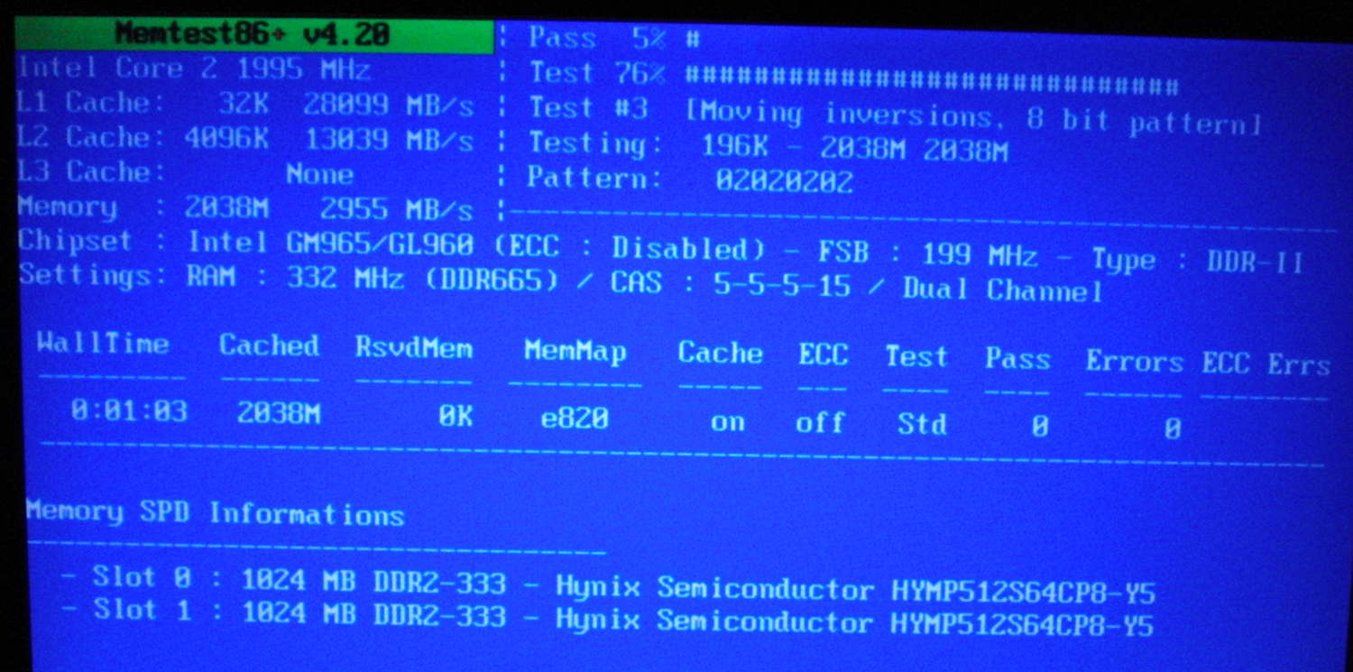 memtest output for core2 laptop