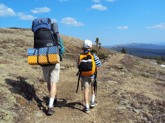 E and T on hike to cabin/shelter over Wickersham dome