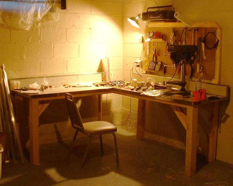 large metal and wood workbench